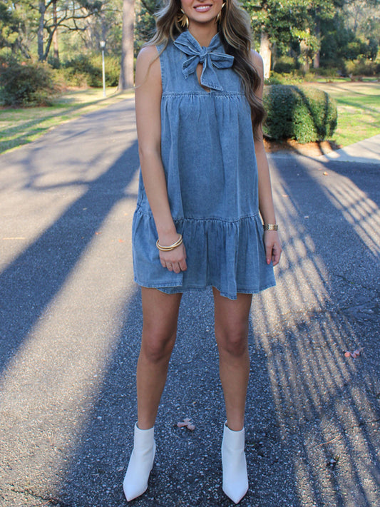 Kaia Denim Bow Tie Loose Dress