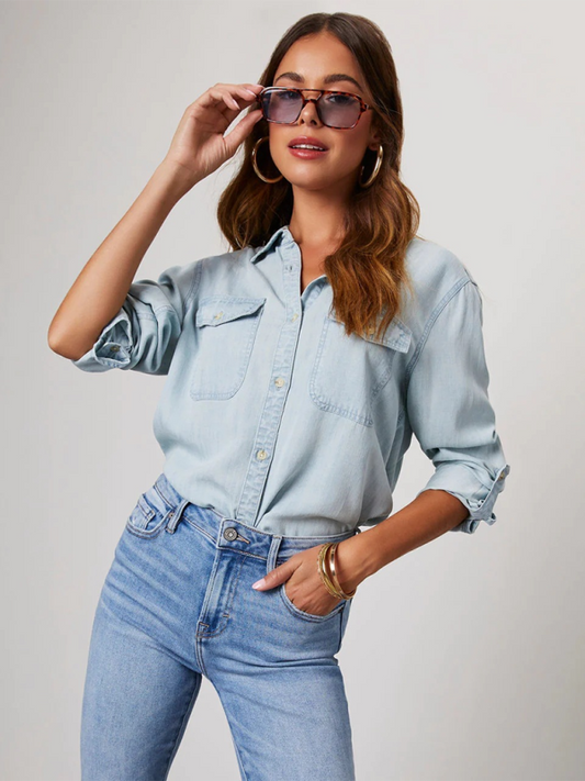 Yasmin Casual Lapel Single-Breasted Long-Sleeved Denim Shirt