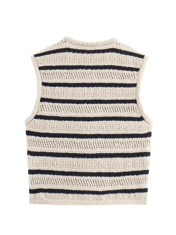 Zariah V-neck Striped Sweater Knitted Vest