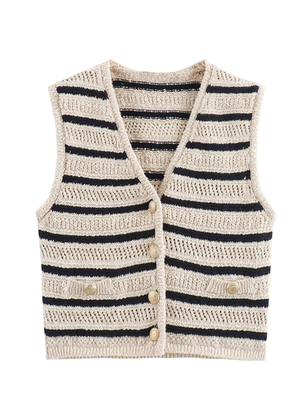 Zariah V-neck Striped Sweater Knitted Vest