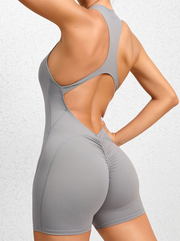 Justice Tight Zippered Sports Yoga Pants Peach Hips One-Piece Quick-Drying Pleated Fitness Jumpsuit