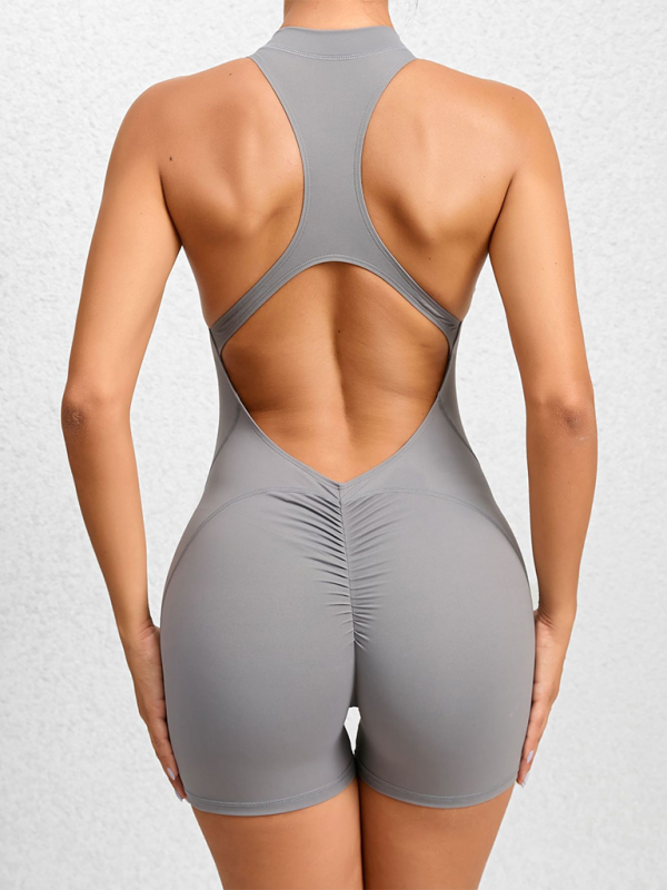 Justice Tight Zippered Sports Yoga Pants Peach Hips One-Piece Quick-Drying Pleated Fitness Jumpsuit