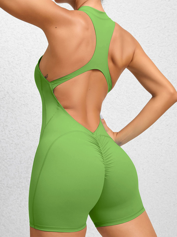 Justice Tight Zippered Sports Yoga Pants Peach Hips One-Piece Quick-Drying Pleated Fitness Jumpsuit