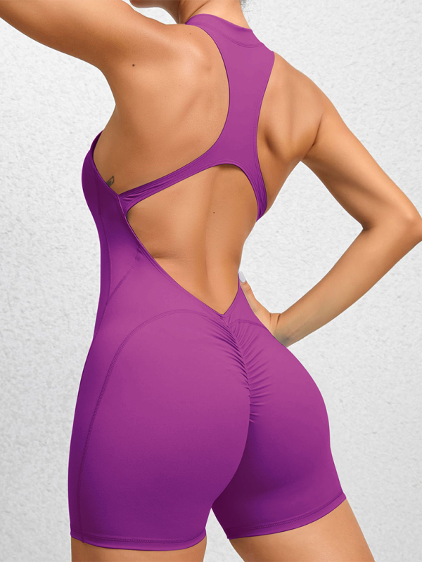 Justice Tight Zippered Sports Yoga Pants Peach Hips One-Piece Quick-Drying Pleated Fitness Jumpsuit