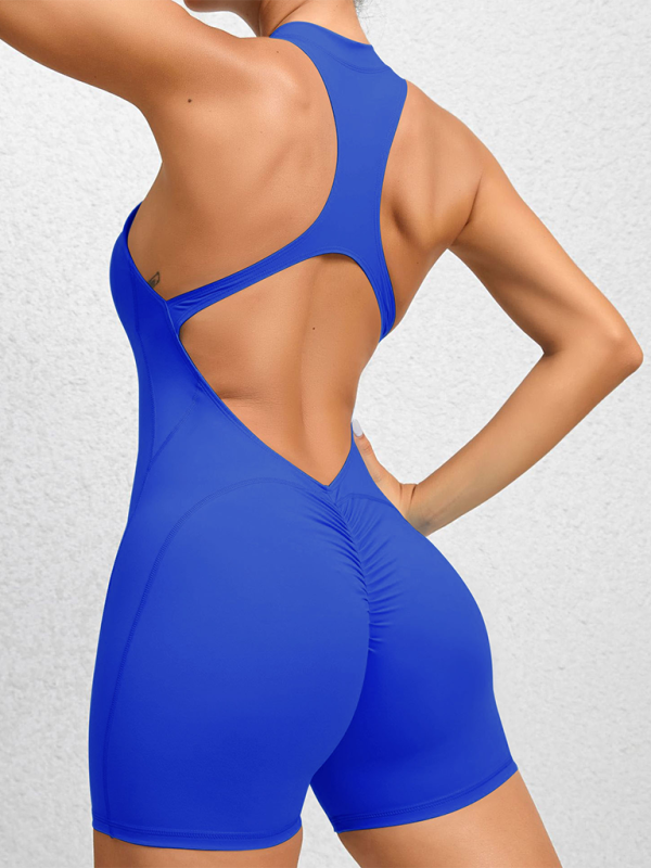 Justice Tight Zippered Sports Yoga Pants Peach Hips One-Piece Quick-Drying Pleated Fitness Jumpsuit