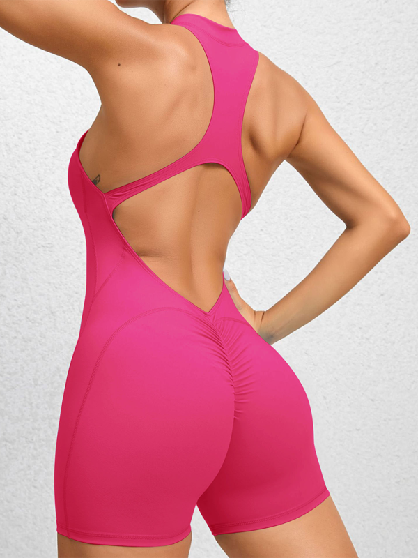 Justice Tight Zippered Sports Yoga Pants Peach Hips One-Piece Quick-Drying Pleated Fitness Jumpsuit