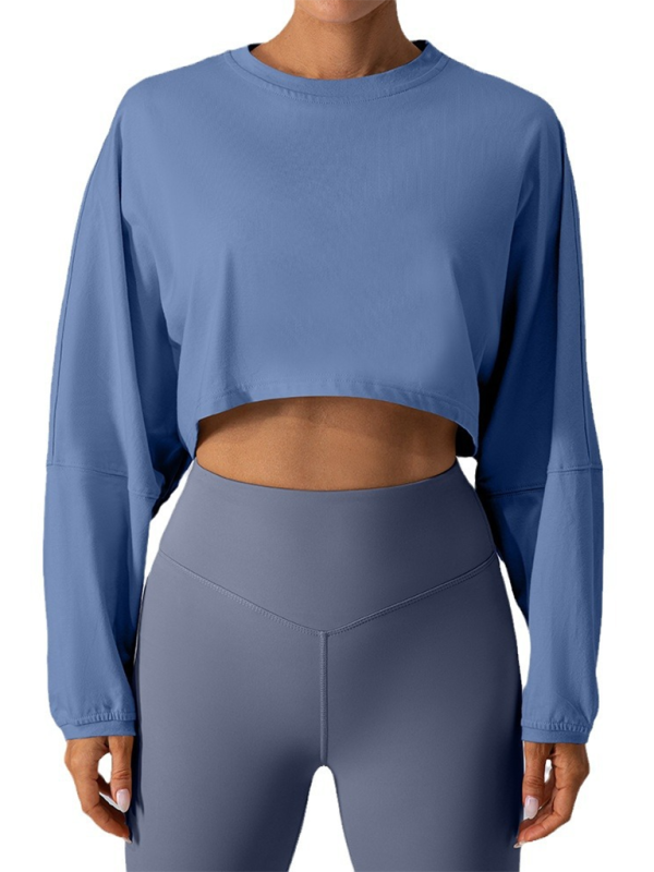 Aubrielle Round Neck Sweatshirt T-Shirt Sports Short Base Shirt Yoga Running Loose Long Sleeve Top