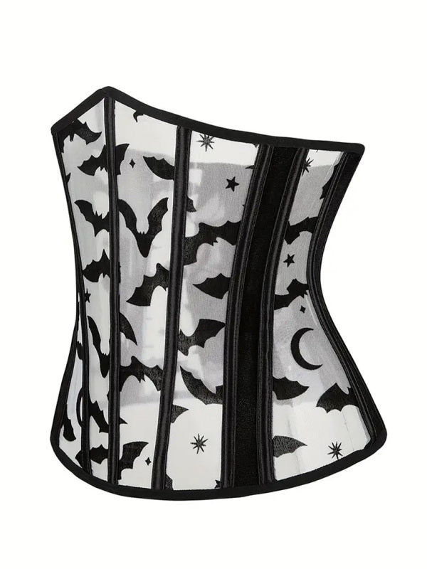 Jocasta Halloween New Belly Band Herringbone Flannel Bat Print Corset