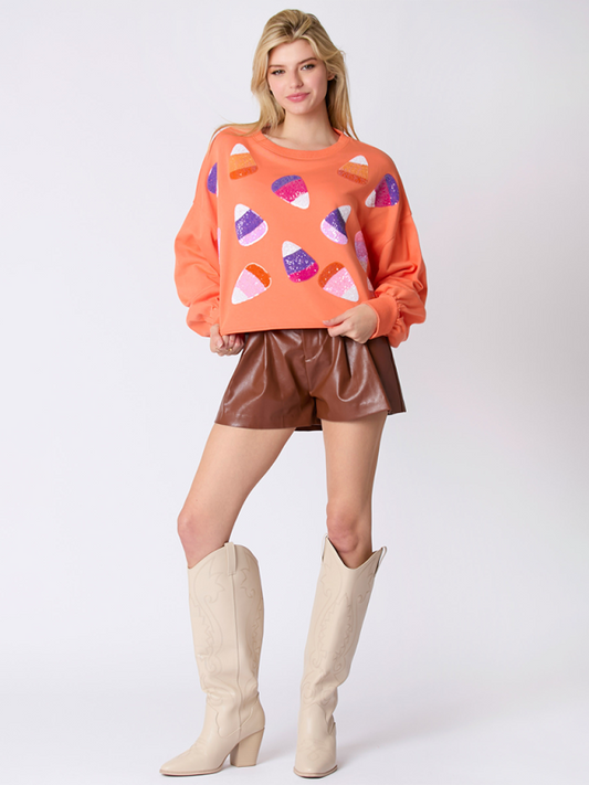 Tami Halloween Candy Sequins Long Sleeve Casual Pullover Sweatshirt