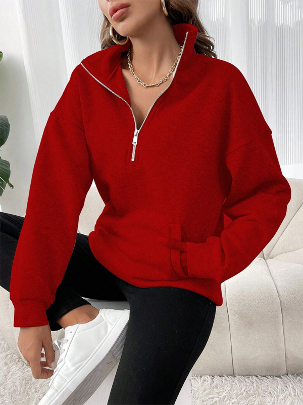 Odessa New Fashion Zipper Lapel Solid Color Casual Sweater