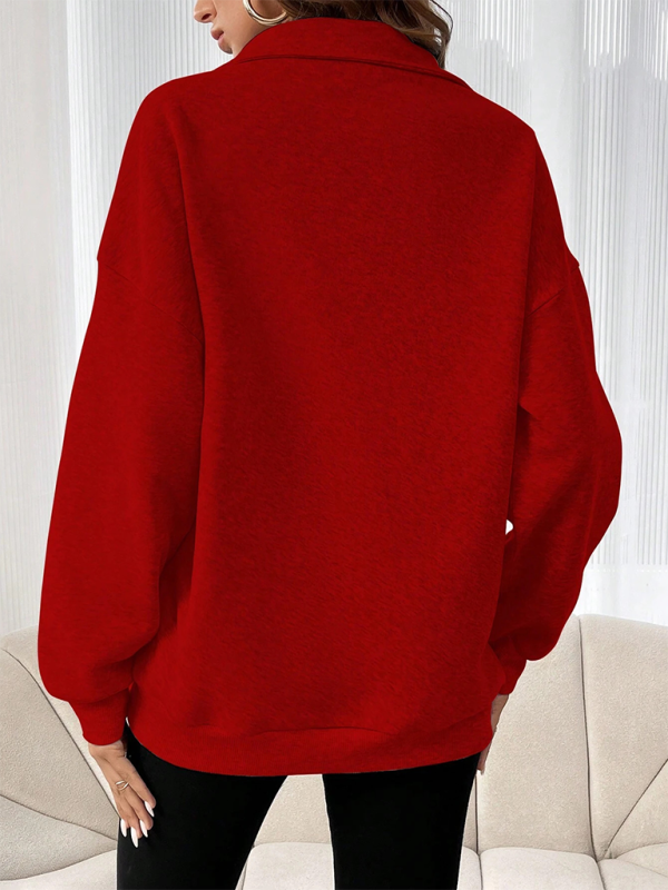 Odessa New Fashion Zipper Lapel Solid Color Casual Sweater