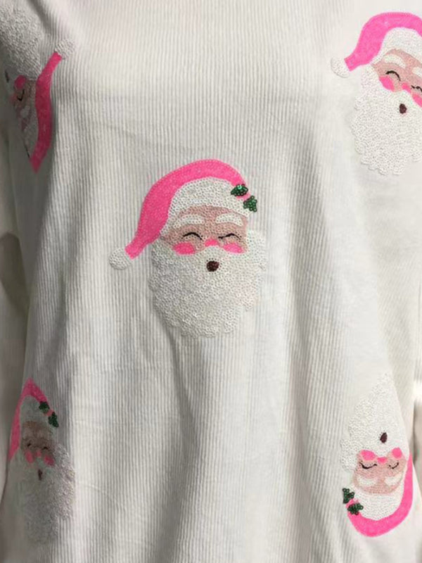 Silvia New Women's Santa Claus Sequin Embroidery Loose Casual Long Sleeve Sweater