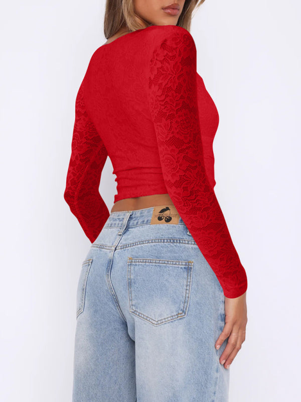 Sariyah Y2K Sexy Deep V Hollow Sweet Spicy Style Lace Pullover Top