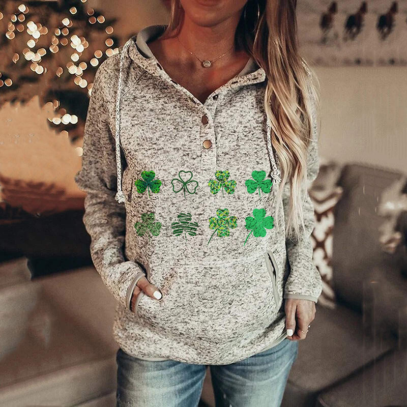 Shawn Women's St. Patrick's Irish Day Hooded Buttoned Long Sleeve Sweatshirt