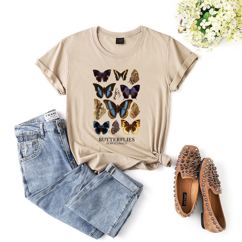 Elise New Women's Butterfly T-Shirt Casual Slim Short Sleeve Versatile