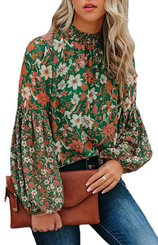 Zariyah Ladies Fashion Print Lantern Long Sleeve Loose Casual Shirt