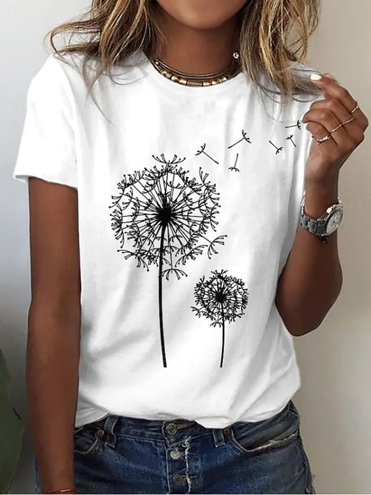 Christina Women's Casual Dandelion Print Knit T-Shirt