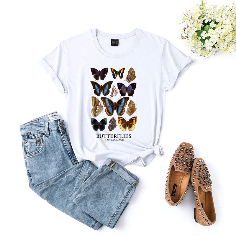 Elise New Women's Butterfly T-Shirt Casual Slim Short Sleeve Versatile