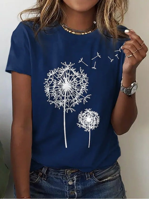 Christina Women's Casual Dandelion Print Knit T-Shirt